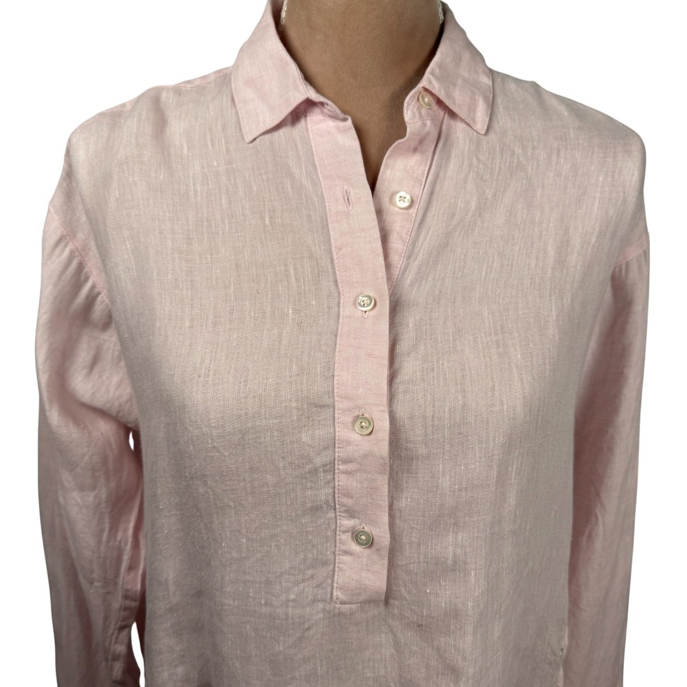 J McLaughlin Linen Shirt Womens Size S Popover Pink Long Sleeve Casual Top - Picture 5 of 15